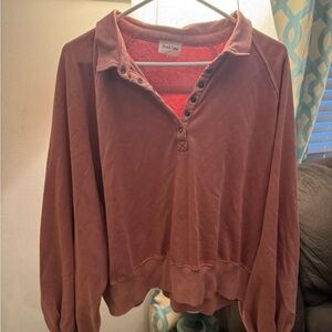 Peach Love California Washed Mauve Pullover Henley Sweatshirt